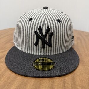 New York Yankees Hat New Era 59FIFTY Striped Seersucker Fitted Size 7 3/8 NWT!